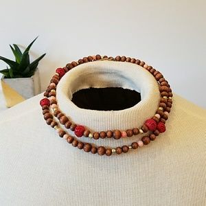 SALE **Wood w/ red & orange Coral beaded necklace